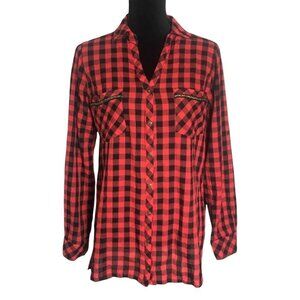 Skies are Blue Plaid Embellished Button Shirt in Red/Black  - Sz M